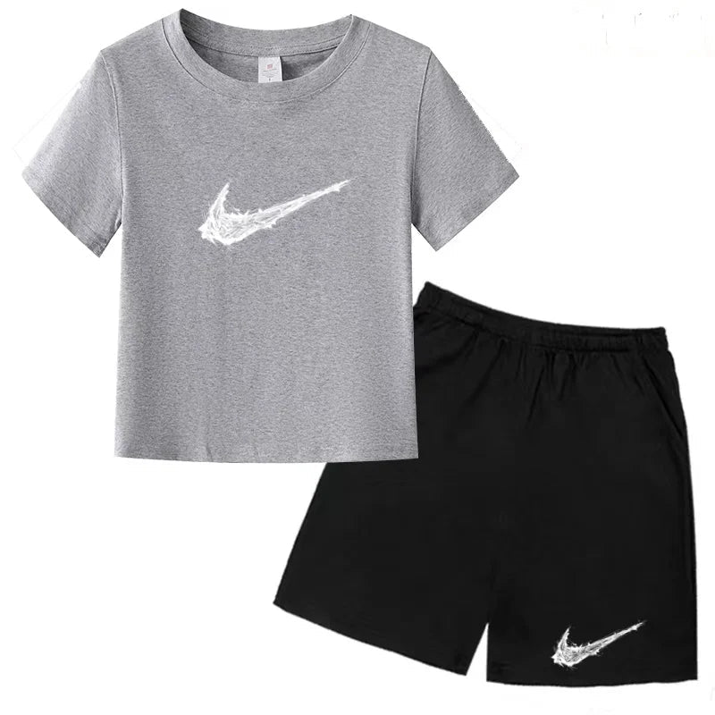 Summer Brand White T-shirt+Shorts Two-piece Set Kids New Clothing Fashion Letter Boy Girl3-13Yrs Sports Short-sleeved Casual Set Khamik Shop Online