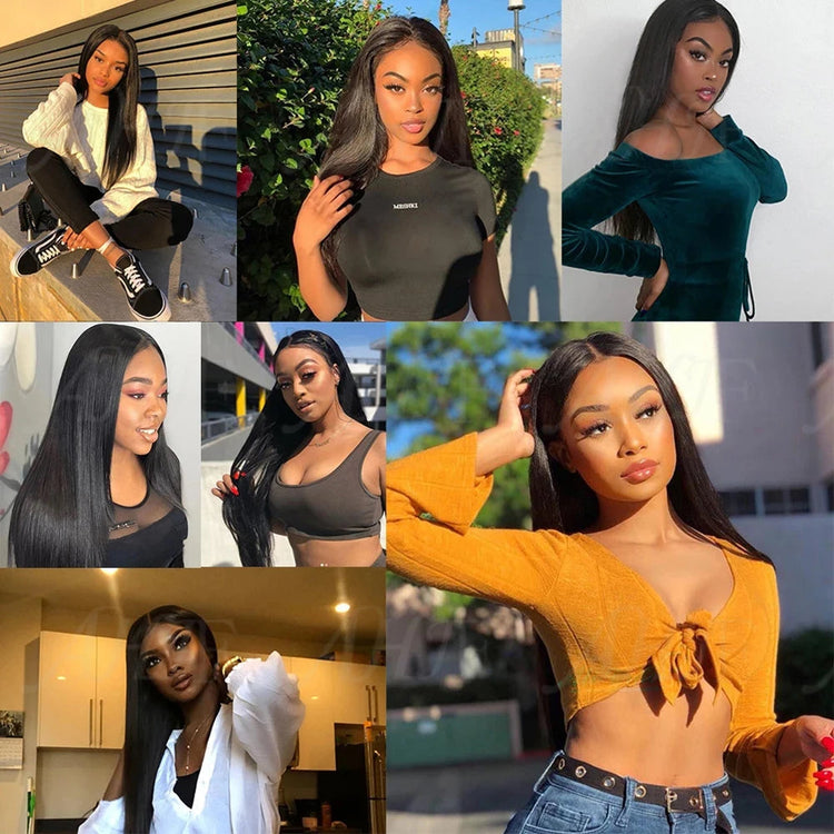 13x4 Transparent  Lace Frontal with Bundles Brazilian Virgin Human Hair With Lace Front Straight Hair Extension Natural Black Khamik Shop Online
