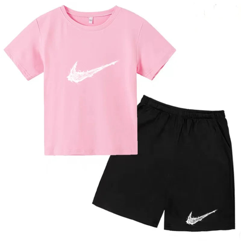 Summer Brand White T-shirt+Shorts Two-piece Set Kids New Clothing Fashion Letter Boy Girl3-13Yrs Sports Short-sleeved Casual Set Khamik Shop Online