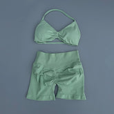 AURA SHARK Strappy Bra Gym Set Women High Support Thin Strap Seamless Halter Sports Scrunch Workout Yoga Set 2 Piece Khamik Shop Online