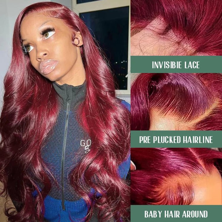 Body Wave Burgundy 40 Inches Long-length 200% High Density 13x6 13x4 HD Transparent Lace Frontal Wig Human Hair Wigs 99J Wine Red Pre Plucked Brazilian Hair For Women Khamik Shop Online