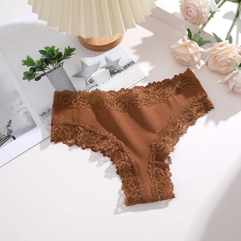 FINETOO 1Pc Sexy Cotton Brazilian Underwear Sexy Lace Panties for Women Female Low Waist Floral Lingerie Briefs Ladies Intimates Khamik Shop Online