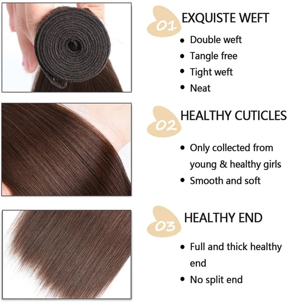 Straight Chocolate Brown Remy Hair Bundles Human Hair Extensions 100g/Pcs 1/3/4 Bundles Deals for Women Human Hair Weaving Wefts Khamik Shop Online
