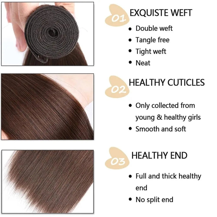 Straight Chocolate Brown Remy Hair Bundles Human Hair Extensions 100g/Pcs 1/3/4 Bundles Deals for Women Human Hair Weaving Wefts Khamik Shop Online