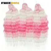 FREEDOM Synthetic Curly Braiding Hair Extensions 24 Inch/60 cm Long Deep Wavy Twist Crochet Braids Hair Ombre Brown Rainbow Hair Khamik Shop Online