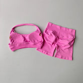 Sexy Halter Neck Beautiful Back High Waist Peach Sports Bras Shorts Suit Pilates Gathering Yoga Vest Training Fitness Bra Sets Khamik Shop Online