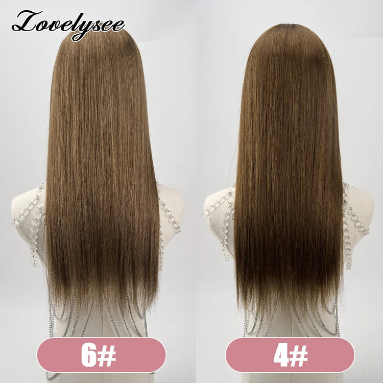 Lovelysee 3/4 Half Wig Human Hair With Clip in Hair Extensions Silky Straight Remy Hair Brown Color Soft 150% 180% Wig For Women Khamik Shop Online