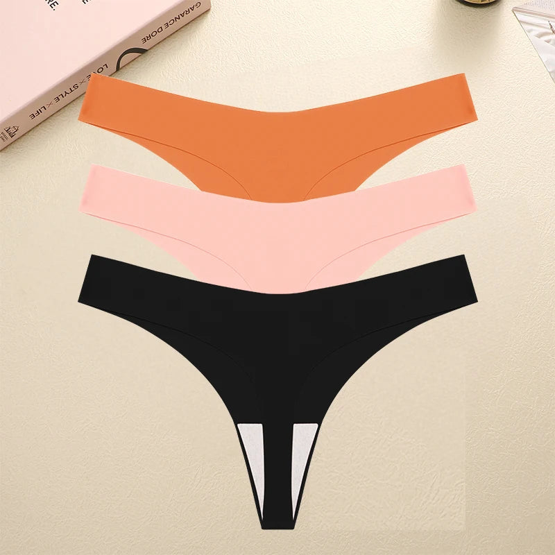 3PCS/SET Sexy G-String Underwear Female T-back Intimates Lingerie Seamless Low Waist Underpants 10 Color Lady Bikini Panty XS-XL Khamik Shop Online
