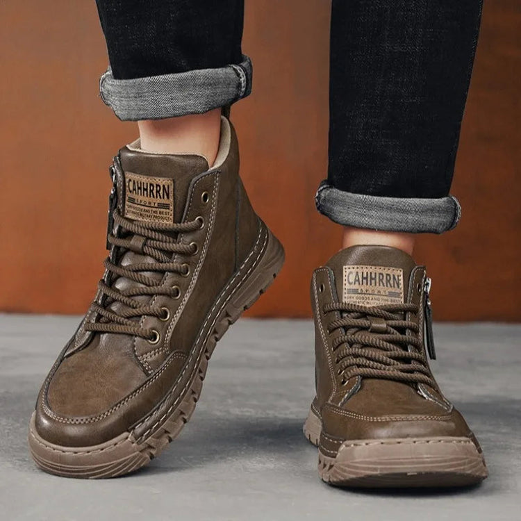 Men Leather High Top Ankle Boots Spring Winter Man Motorcycle Boots Non Slip Comfort Outdoor Trekking Shoes Walking Botas Hombre Khamik Shop Online