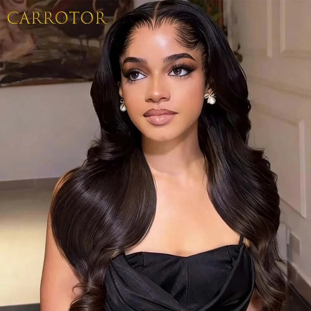 New Trend Lagos Hairline Body Wave 250% Natural Black Color 13x4 Lace Frontal Glueless Wigs Human Hair Pre Plucked Woman Wigs Khamik Shop Online