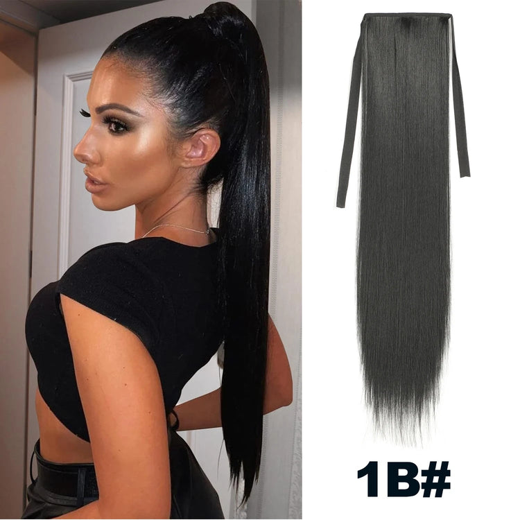 Straight Long Ponytail Extensions 22inch Natural Black Wrap Around Synthetic Hair Piece Pony Tail Hair Hairpieces for Women Girl Khamik Shop Online