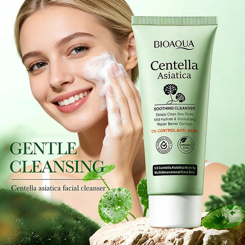 BIOAQUA Centella Asiatica Facial Mousse with Brush Deep Cleansing Pores Remove Cosmetic Residue Oil Control Gentle Face Cleanser