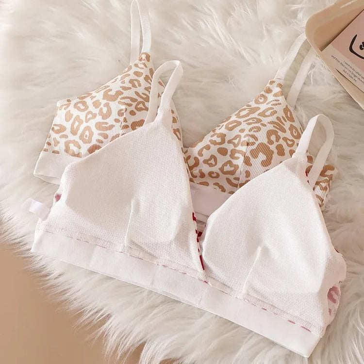 Women Push-Up Bra And Panties Set V-neck Non-wire Bra Low Waist Briefs Female Sexy Lingerie Cotton Leopard Print Underwear Set Khamik Shop Online