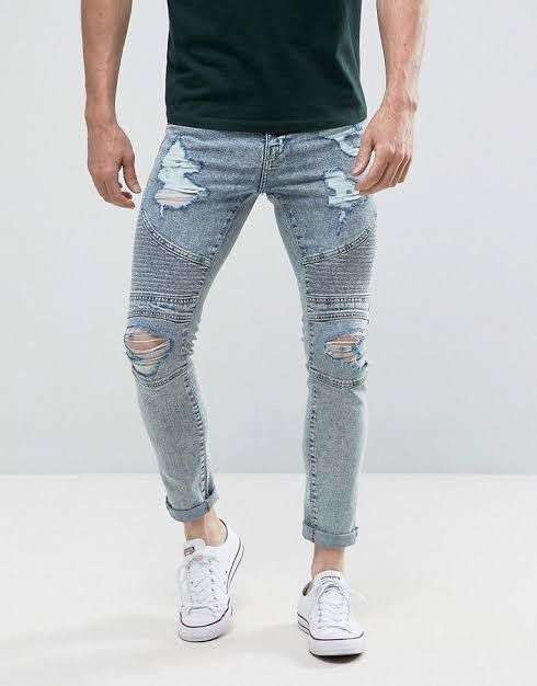 Jean skinny biker homme New Look déchiré bleu clair taille 28
