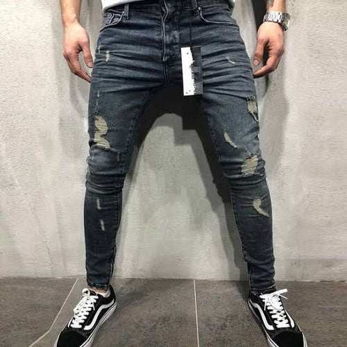Men Jeans Skinny Ripped Stretch Elastic Denim JEAN GREY 28 Apricot Perseus