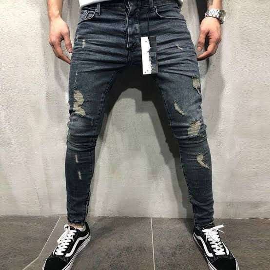 Men Jeans Skinny Ripped Stretch Elastic Denim JEAN GREY 28 Apricot Perseus