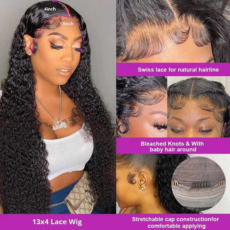 13x4 HD Transparent Lace Front Jerry Curl Human Hair Wigs 200% Density Cerise Alfie