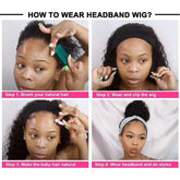 Headband Wig Deep Wave Human Hair Scarf Wig No GLUE Easy Wear Cerise Alfie