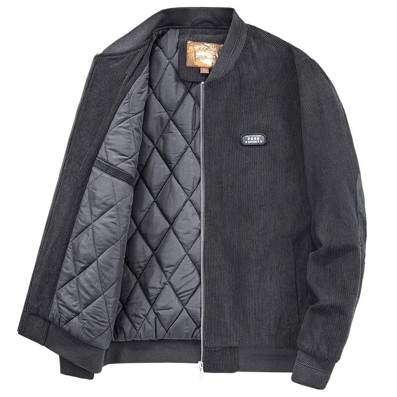 Mens Round Collar Winter Zipped Up Elbow Patch Jacket Yellow Pandora
