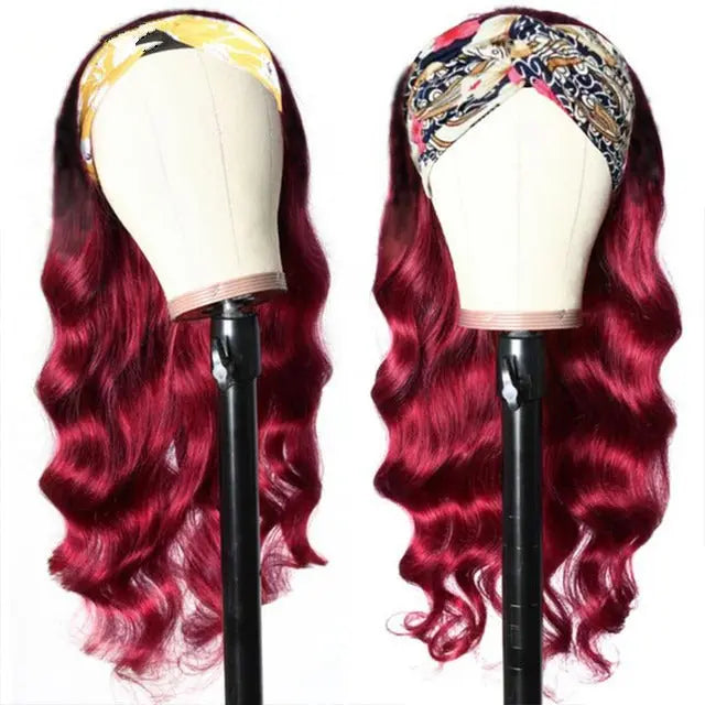 Burgundy Headband Body Wave Human Hair Wig 