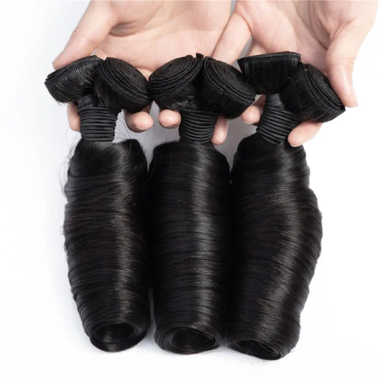10A Grade 3/4 Straight Bouncy Curl Fumi Human Hair bundles with 4x4 Cl Cerise Alfie