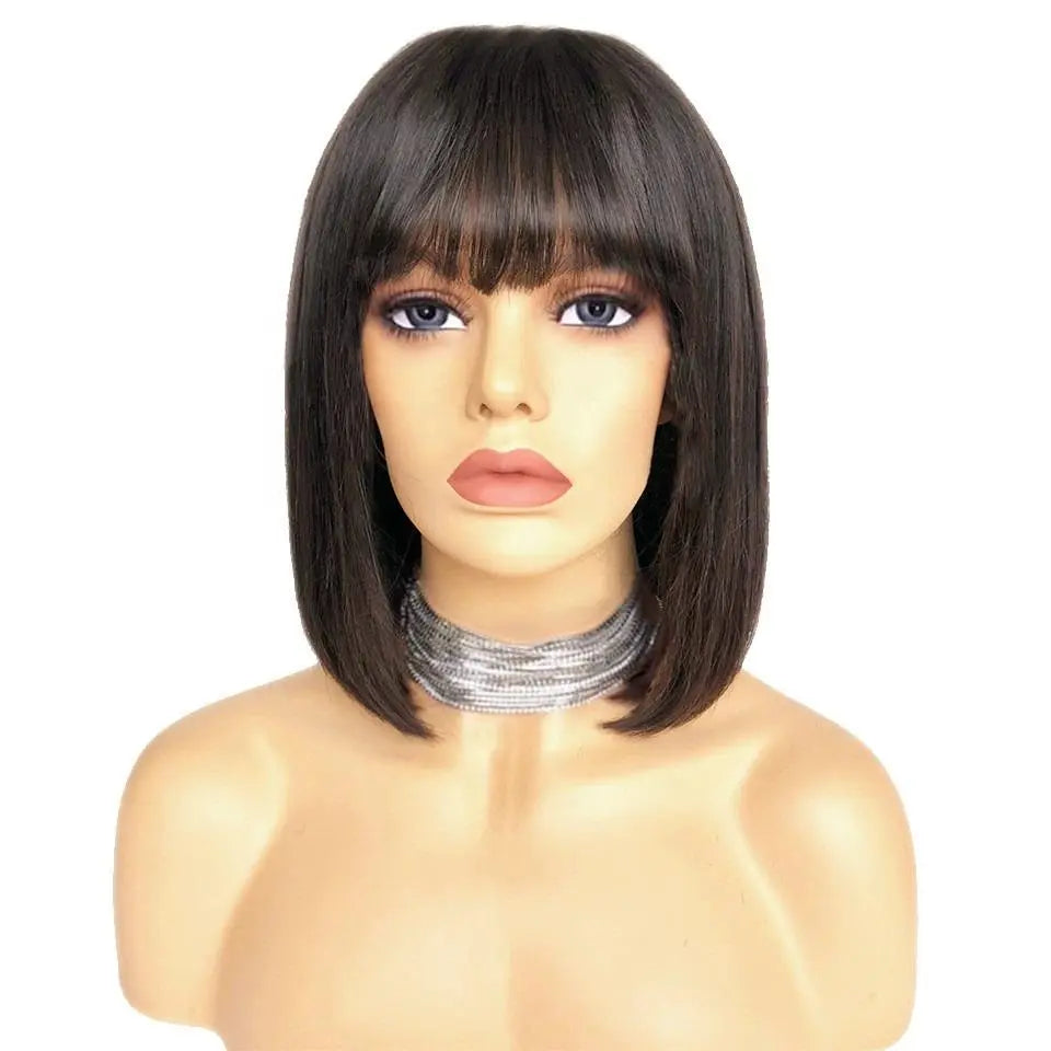 Straight Bob Human Hair Wigs with Bangs for Black Women Brazilian Full Cerise Alfie