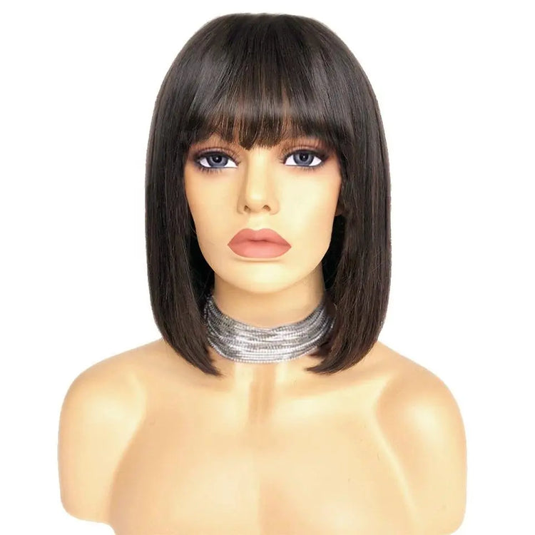 Straight Bob Human Hair Wigs with Bangs for Black Women Brazilian Full Cerise Alfie