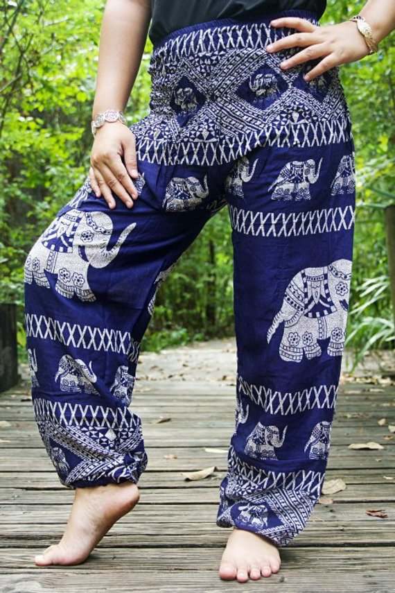 Blue ELEPHANT Pants Women Boho Pants Hippie Pants Yoga Tan Smokey