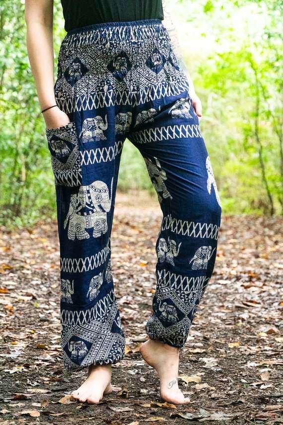 Blue ELEPHANT Pants Women Boho Pants Hippie Pants Yoga Tan Smokey