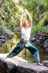 Teal FLORAL Women Boho Pants Hippie Pants Yoga Pants Tan Smokey