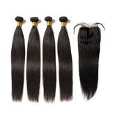 BeuMax 10A Grade 3/4 Straight Hair Bundles with 4x4 Closure Brazilian Cerise Alfie
