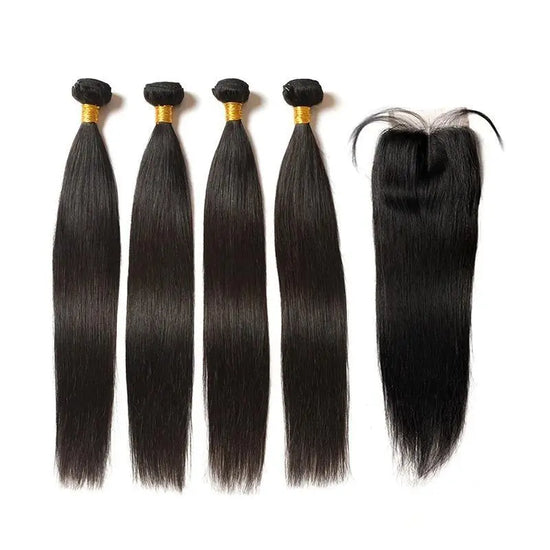BeuMax 10A Grade 3/4 Straight Hair Bundles with 4x4 Closure Brazilian Cerise Alfie