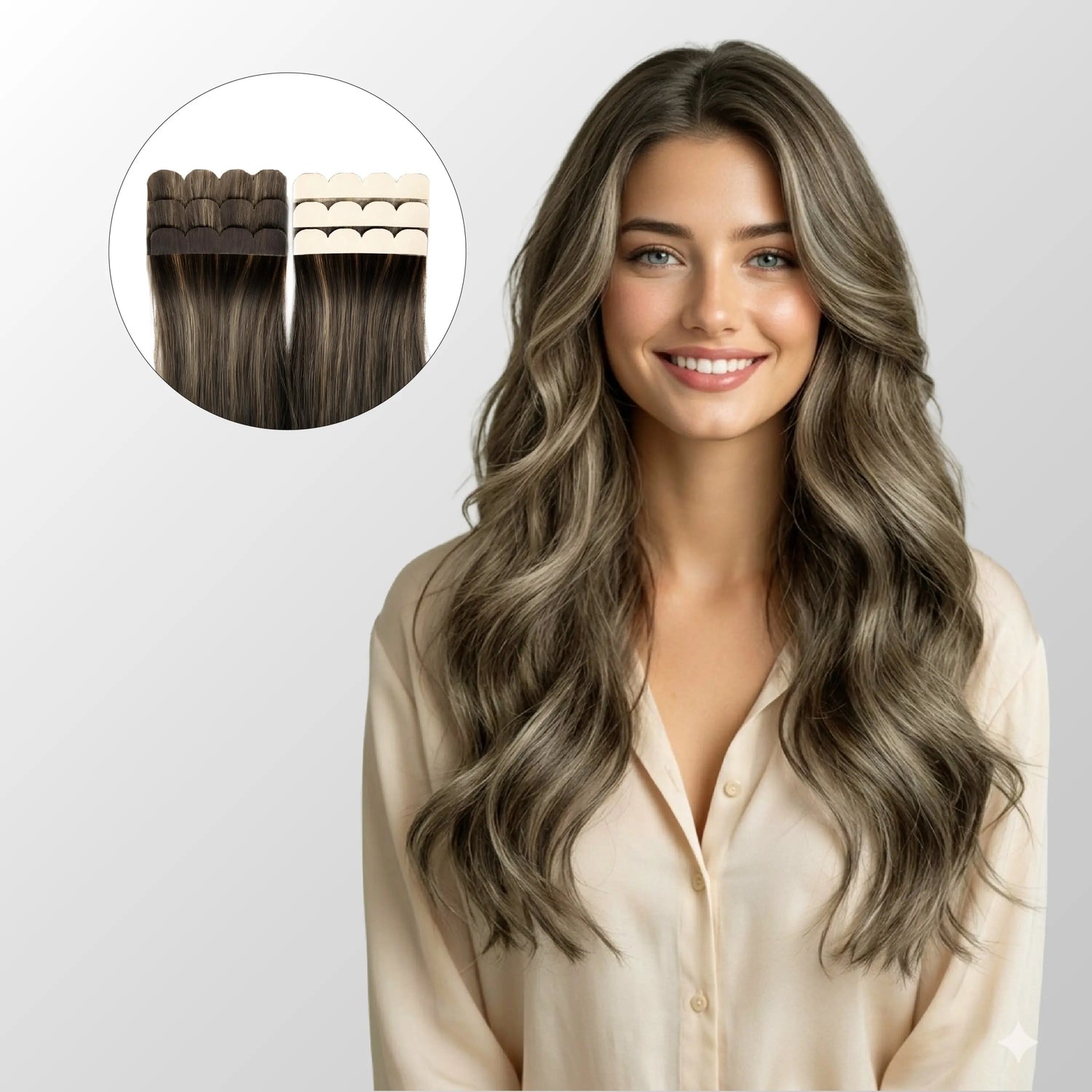 Caramel Blonde Balayage (1A/1A+3Q+9C) Mini Tape In Hair Extensions Ivory Blackhaw