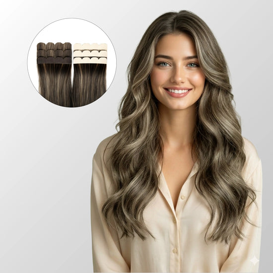 Caramel Blonde Balayage (1A/1A+3Q+9C) Mini Tape In Hair Extensions Ivory Blackhaw