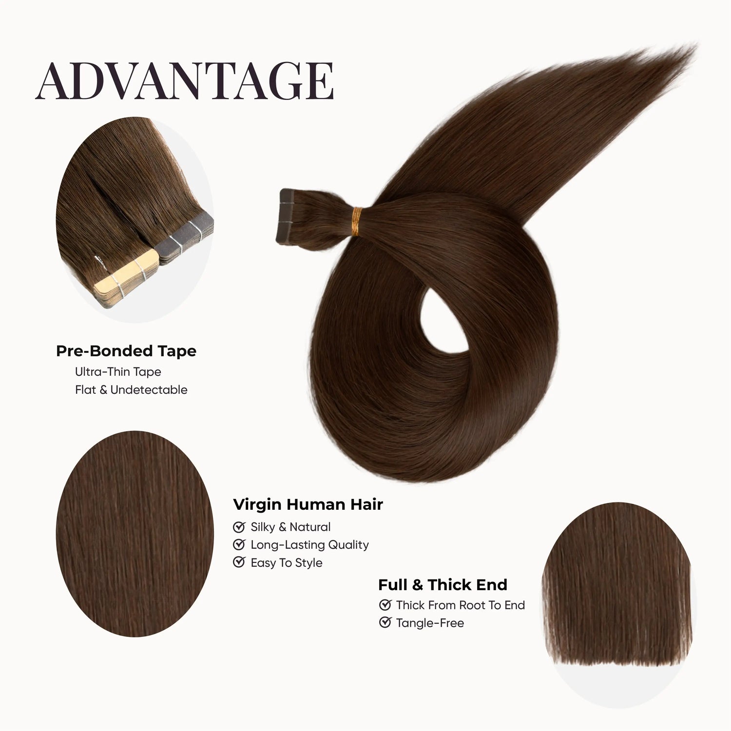 Chocolate Brown (2Q) Tape-In Hair Extensions (50g - 100g) Ivory Blackhaw