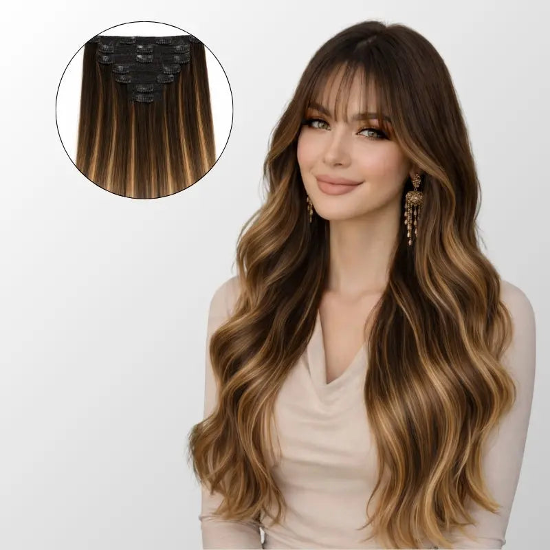 Dark Brown Balayage (2/2+6) Classic Clip-In Hair Extensions Ivory Blackhaw