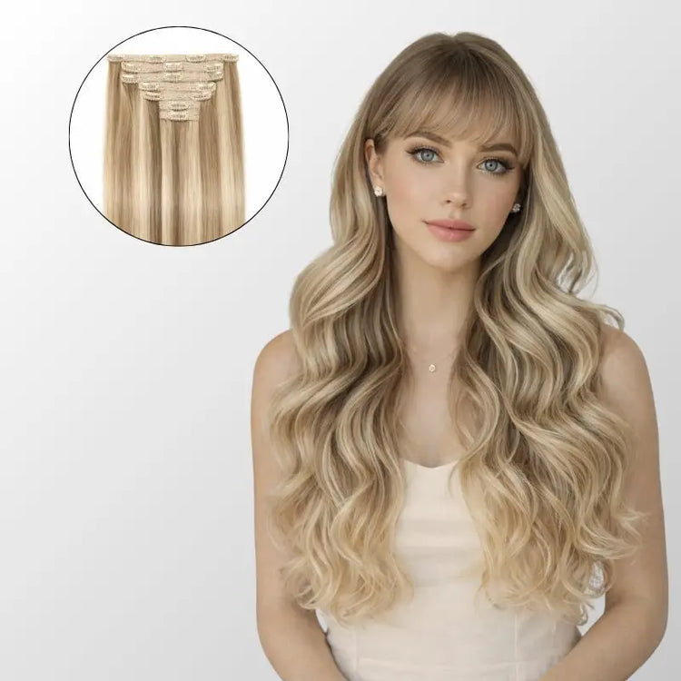 Golden Blonde Highlights (60C+6.2) Classic Clip-In Hair Extensions Ivory Blackhaw