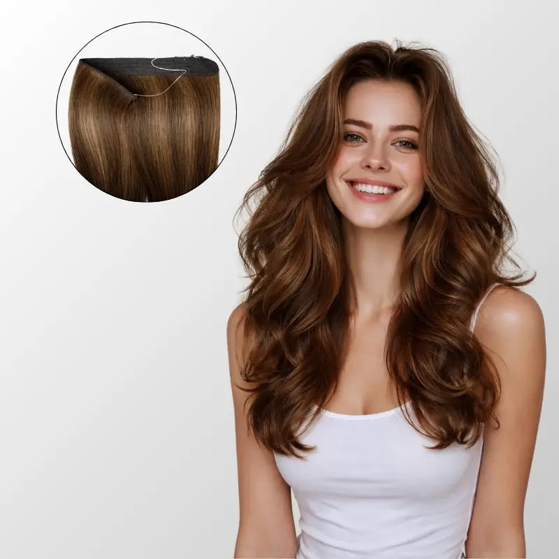 Honey Blonde Balayage (1A/1A+4Q) Halo Hair Extensions (75g-120g) Ivory Blackhaw