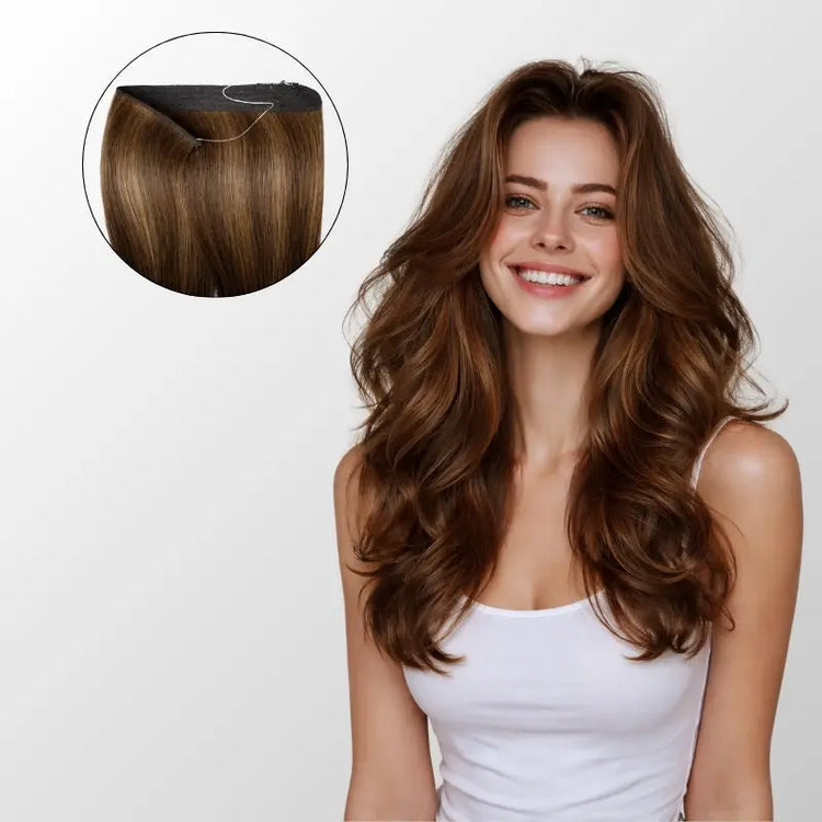 Honey Blonde Balayage (1A/1A+4Q) Halo Hair Extensions (75g-120g) Ivory Blackhaw