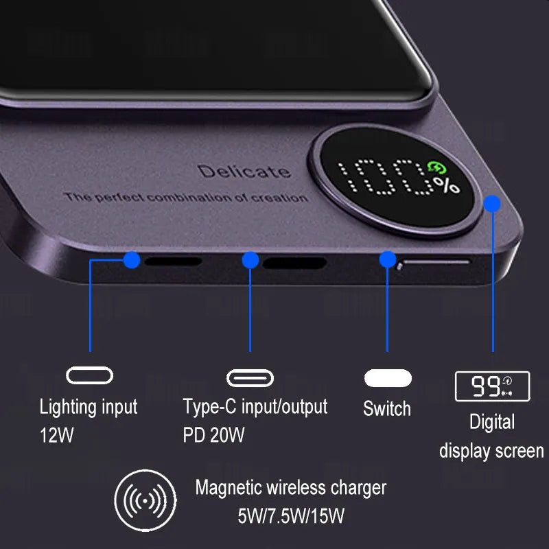 Magnetic Power Bank Wireless External Auxiliary Battery Pack Taupe Gaia