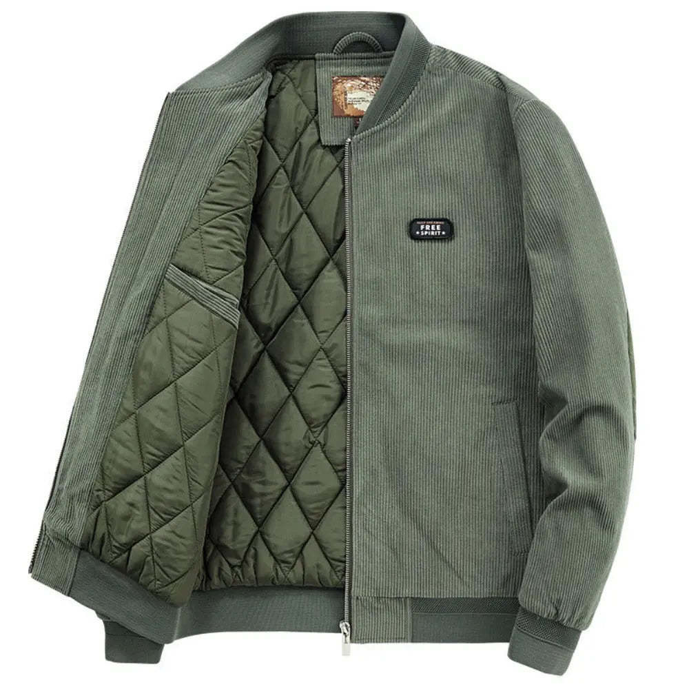 Mens Round Collar Winter Zipped Up Elbow Patch Jacket Yellow Pandora
