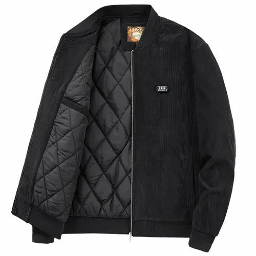 Mens Round Collar Winter Zipped Up Elbow Patch Jacket Yellow Pandora