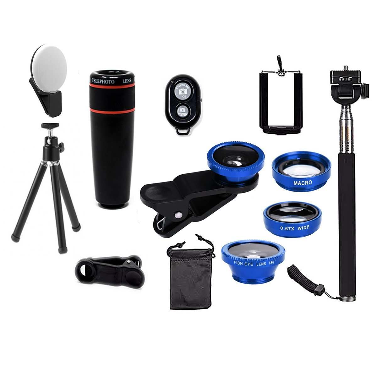 11 in 1 Smartphone Camera Lens Kit – Tech Accessories | Bluetooth Salmon Lucky