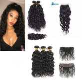 10A Grade 3/4 Water Wave Human Hair bundles with  4x4 Closures & 13x4 Cerise Alfie