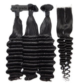 Brazilian 3/4 Fancy Deep Wavy Fumi Human Hair bundles with 4x4 Closure Cerise Alfie