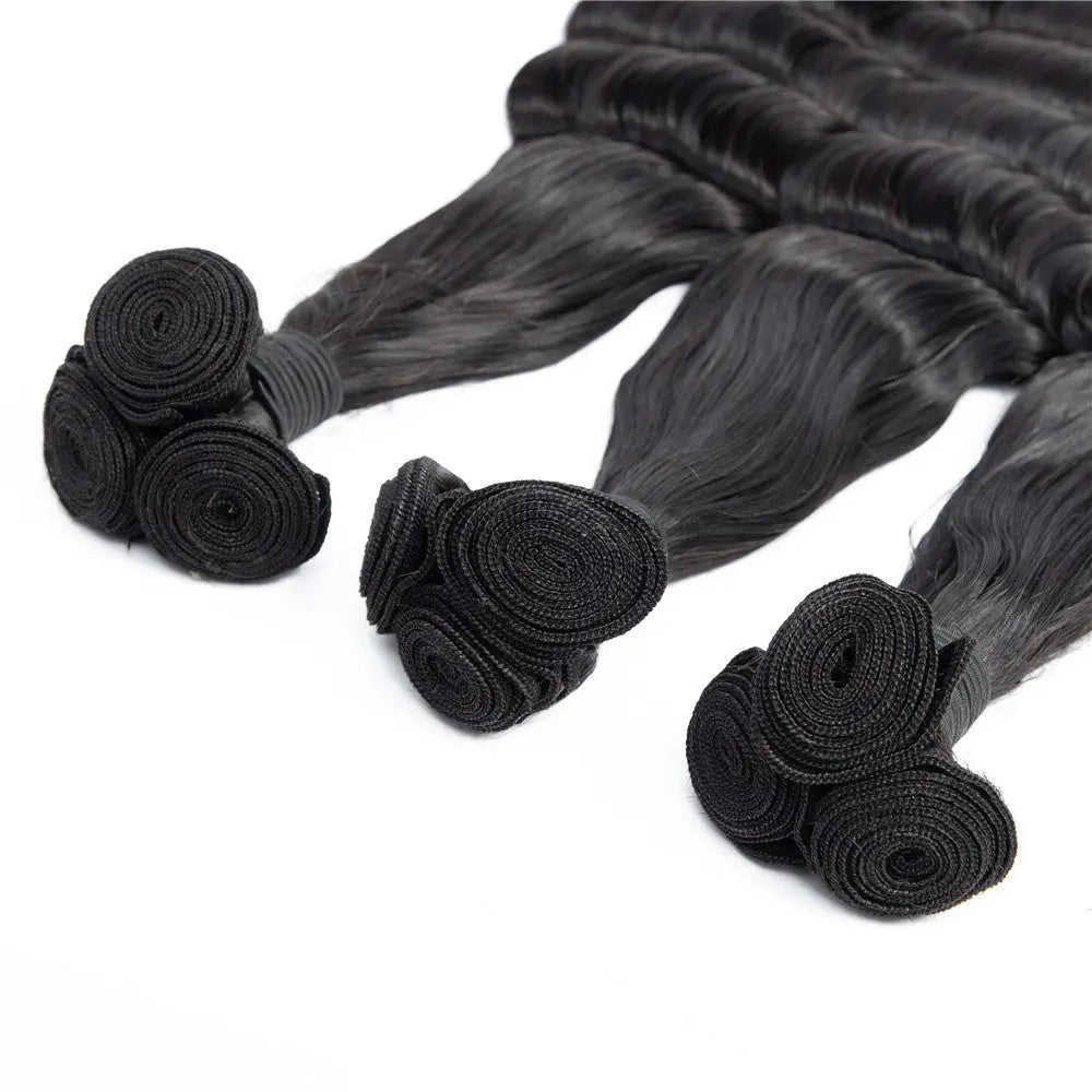 Brazilian 3/4 Fancy Deep Wavy Fumi Human Hair bundles with 4x4 Closure Cerise Alfie