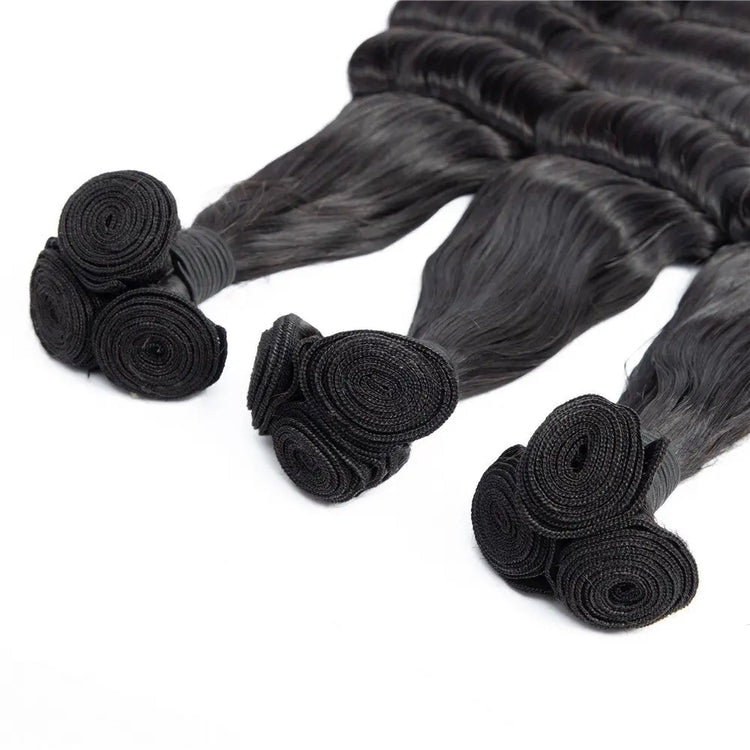 Brazilian 3/4 Fancy Deep Wavy Fumi Human Hair bundles with 4x4 Closure Cerise Alfie