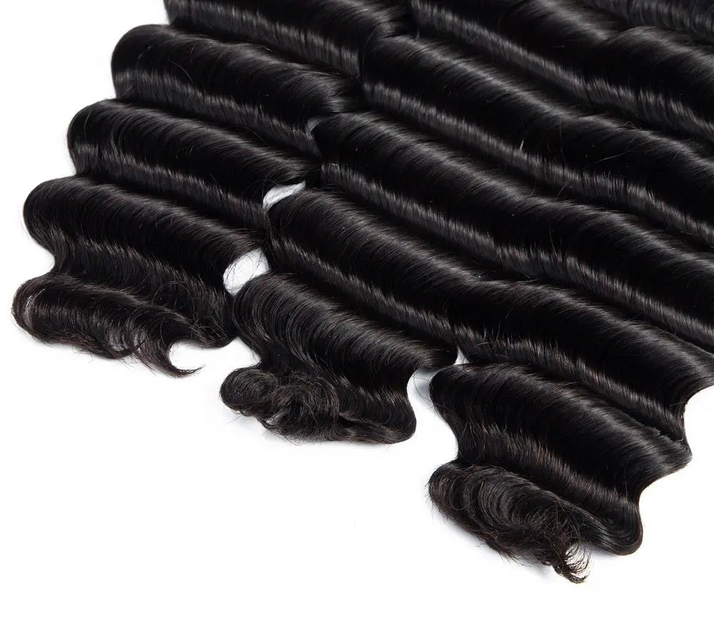 Brazilian 3/4 Fancy Deep Wavy Fumi Human Hair bundles with 4x4 Closure Cerise Alfie
