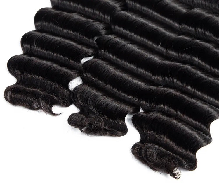 Brazilian 3/4 Fancy Deep Wavy Fumi Human Hair bundles with 4x4 Closure Cerise Alfie