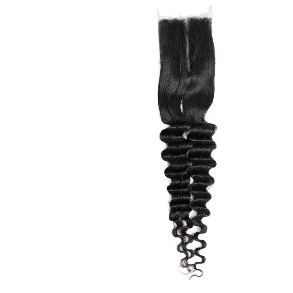 Brazilian 3/4 Fancy Deep Wavy Fumi Human Hair bundles with 4x4 Closure Cerise Alfie